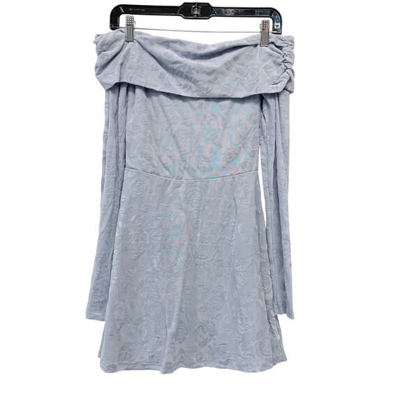 Wild Fable Women's Long Sleeve Flocked Mini Fit and Flare Holiday Dress Gray XXS - Picture 2 of 6